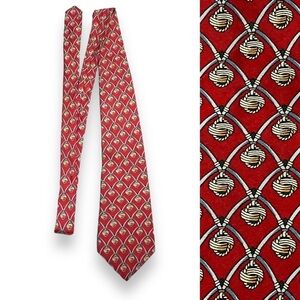 Vintage Burberrys Neck Tie 100% Silk Geometric Knot Print Preppy Designer Red